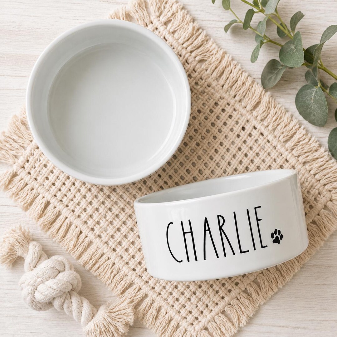 Personalized Ceramic Dog Bowl | Custom Pet Bowl With Paw Print ...