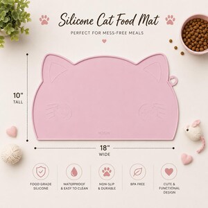 Gray Silicone Cat Food Mat, Waterproof Pet Feeding Mat, Non Slip Cat Bowl Mat, Cat Feeding Station Mat, Easy Clean Pet Placemat Pink