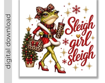 Sleigh Girl Sleigh PNG | PNG Digital Download | Frog Sublimation Design | Vintage Frog Clipart | Transparent PNG