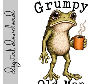 Grumpy Old Man PNG Digital Download | Funny Frog Sublimation Design | Vintage Frog Clipart | 300 DPI Transparent PNG