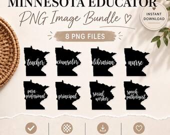 Minnesota School PNG Bundle | Teacher, Counselor, Principal, Librarian, Paraeducator, Speech Pathologist & Social Worker | Digital Download