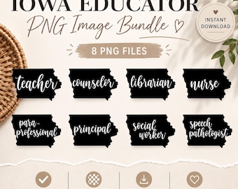 Iowa School PNG Bundle | Teacher, Counselor, Principal, Librarian, Paraeducator, Speech Pathologist & Social Worker | Digital Download