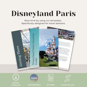 May include: A brochure titled "Disneyland Paris Vacation Guide" with a photo of the castle. The brochure includes the text "Getting There" and "Disneyland Paris Vacation Guide". The brochure is designed for travel advisors.