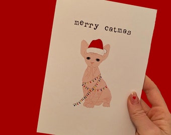 Merry Catmas Sphynx Cat Christmas Card