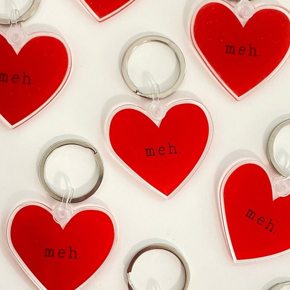 Meh Heart Keychain - Etsy