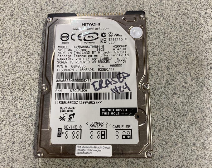 Hitachi Hard Drive For Early Model Laptops Model 1C25N080ATMR04-0