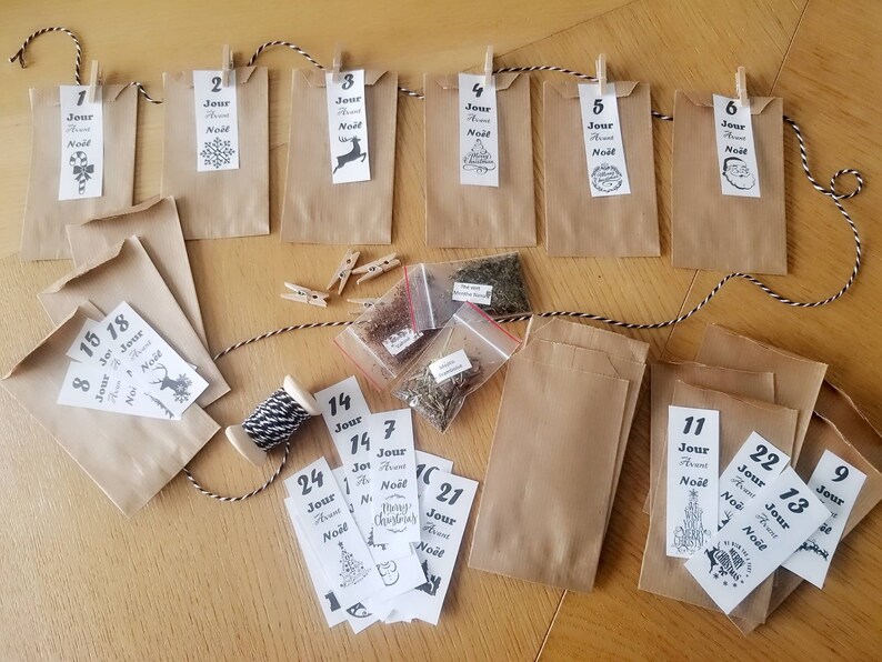 Calendrier de l'Avent 24 sachets kraft motif Noël Etsy France