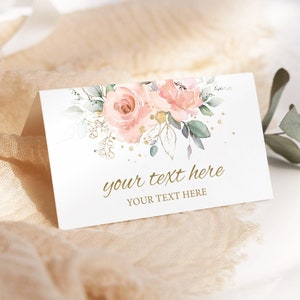 Editable Place Cards Printable Name Cards Blush Floral Food Tent Card Foldable Food Labels Party Decoration Wedding Birthday Baby Shower NW1