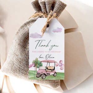 Printable Birthday Favors, Gift Tags | Hole In One, Golf Cart, Golfing Par Tee | Girls 1st Birthday Party Decor, Editable Thank You Tags HIG