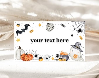 Birthday Food Tent Cards, Printable Name Cards, Place Cards, Food Labels | Spooky ONE, Halloween, Cute Ghost | Boys First Birthday Decor SP1
