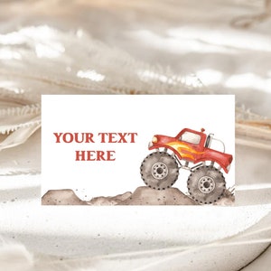 Food Tent Cards, Druckbare Namenskärtchen, Tischkarten, Lebensmitteletiketten | Monstertruck, starten Sie Ihren Motor | Jungen 1. Geburtstag Dekoration Ideen MTR