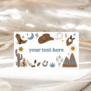 Food Tent Cards, Printable Name Cards, Place Cards, Food Labels | My First Rodeo, Cowboy Hat, Wild West | Boys 1st Birthday Decor Ideas MFB