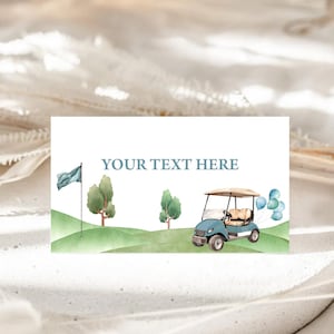 Karty namiotu z jedzeniem, karty z imionami do wydrukowania, karty miejsc, etykiety żywności | Hole In One, wózek golfowy, golfowy par Tee | Pomysły na dekoracje na pierwsze urodziny chłopców HIO