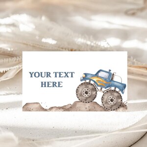 Cartes de présentation pour restaurant, cartes de visite imprimables, marque-places, étiquettes pour aliments | Monster Truck, démarrez votre moteur | Idées de décoration pour le premier anniversaire d'un garçon, VTT