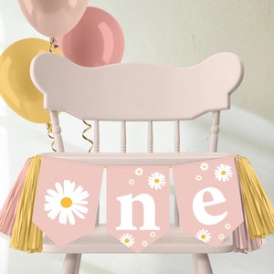 High Chair Banner, Girls 1st Birthday ONE Banner | Retro Daisy Miss ONEderful | First Birthday Decor Ideas | Printable, Instant Download RD1