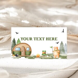 Tarjetas de tienda de comida de cumpleaños, tarjetas de nombre imprimibles, tarjetas de lugar, etiquetas de alimentos / One Happy Camper, Camping, Woodland / Boys 1st Birthday Decor OHC