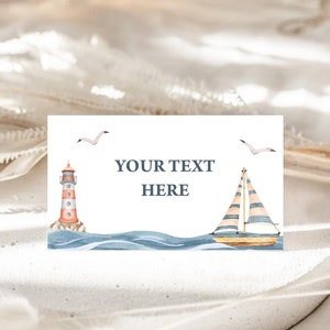 Voedseltentkaarten, afdrukbare naamkaartjes, naamkaartjes, voedseletiketten | Nautisch, Zeilboot, Onze kleine zeeman | Jongens 1e verjaardag decor, ideeën NAU