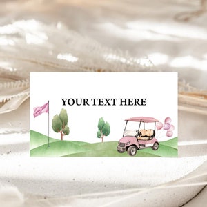 Tarjetas de tienda de comida, tarjetas de nombre imprimibles, tarjetas de lugar, etiqueta de comida/hoyo en uno, carrito de golf, camiseta de golf/ideas de decoración del primer cumpleaños de niña HIG