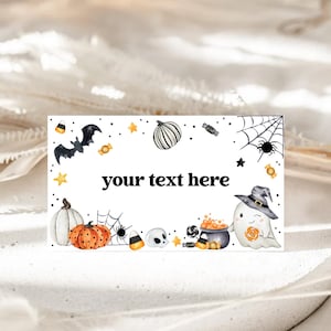 Cartões para barracas de comida de aniversário, cartões de visita para impressão, cartões de lugar, rótulos de alimentos | Assustador, Halloween, Fantasma Fofo | Decoração de primeiro aniversário de meninos SP1