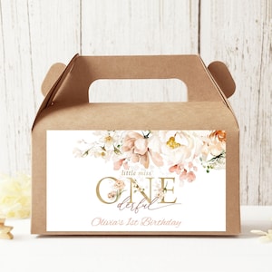 Gable Box Label, Gable Gift Box Sticker | Blush Floral, Autumn Fall | Printable Girls 1st Birthday Favors, Editable Party Decor Ideas DIYBF