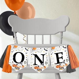 High Chair Banner, First Birthday ONE Banner | Spooky ONE, Halloween, Cute Ghost | Printable Boys Birthday Decor Ideas, Instant Download SP1