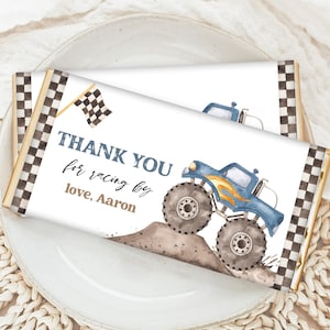 Chocolate Bar Wrapper, Candy Bar | Monster Truck, Start Your Engine | Printable Boys 1st Birthday Party Decorations, Hershey Bar Favors MTB