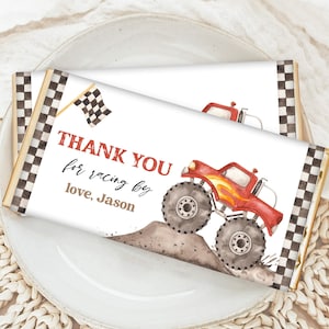 Chocolate Bar Wrapper, Candy Bar | Monster Truck, Start Your Engine | Printable Boys 1st Birthday Party Decorations, Hershey Bar Favors MTR
