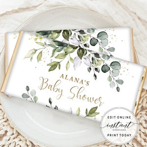 Printable Chocolate Wrapper Editable Candy Bar Wrapper Template Greenery Baby Shower Deocr Birthday Party Favors Decoration Ideas DIYGGR