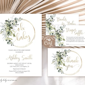 Baby Shower Invitation Greenery Baby Shower Invite Printable Baby Shower Invitation Set Printable Editable Template  Instant Download DIY