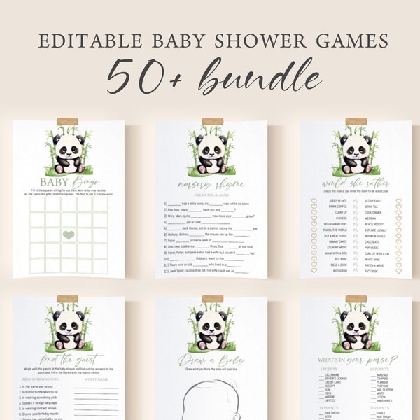Printable Baby Shower Games Bundle Editable Baby Shower Game Package Bearly Wait Baby Shower Decor Ideas Activity Panda Bear Themed Set PD1