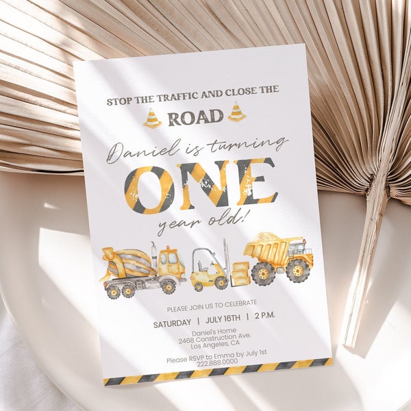 Construction First Birthday Invitation Boys 1st Birthday Invite Printable Dump Truck Birthday Construction Party Theme Editable Template