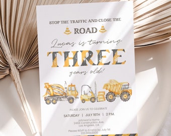 Editable Boys 3rd Birthday Invitation Construction Third Birthday Invite Construction Birthday Party Dump Truck Printable Digital Download