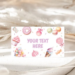 Food Tent Cards, Druckbare Namenskärtchen, Tischkarten, Lebensmitteletiketten | Sweet ONE, Donut, Süßigkeit, Eiscreme, Pastell | Mädchen 1. Geburtstag Dekor SWT