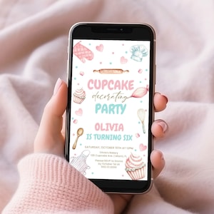 Cupcake Birthday Invitation, Evite | Cupcake Decorating Party, Cookie Chef, Baking Sweets | Girls Birthday Party Invite Phone Electronic CPK