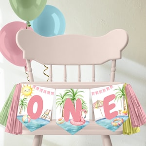 High Chair Banner, Birthday ONE Banner | ONE In The Sun, Pool Party, Splish Splash, Summer | Printable Girls Birthday Party Decor, Ideas PPT