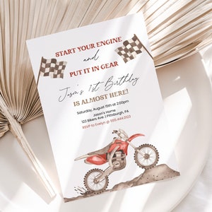 Dirt Bike Birthday Invitation, First Birthday Invite | Fast ONE, Motocross, Start Your Engine | Printable Boys Birthday Party Template DBR