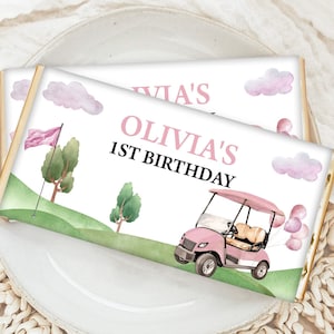Chocolate Bar Wrapper, Candy Bar | Hole In One, Golf Cart, Golfing Par Tee | Printable Girls 1st Birthday Party Decor, Hershey Bar Favor HIG