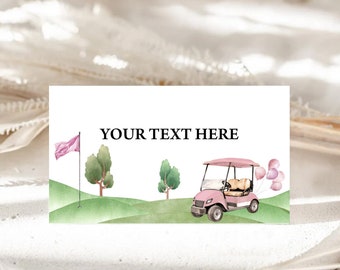 Tarjetas de mesa para comida, tarjetas de nombre imprimibles, tarjetas de lugar, etiquetas para comida / Hoyo en uno, carrito de golf, tee de golf / ideas de decoración para el primer cumpleaños de niña HIG