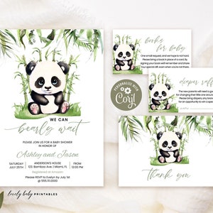 Bewerkbare babyshoweruitnodiging babyshower Panda Bear Babyshower uitnodiging We Can Bearly Wait genderneutraal afdrukbare digitale sjabloon