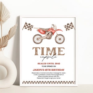 carte, capsule d'anniversaire d'anniversaire | Fast ONE, moto tout-terrain, démarrez votre moteur | Idées de décoration de fête d'anniversaire pour garçons à imprimer, souvenir DBR