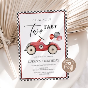 Editable TWO Fast Birthday Invitation Race Car 2nd Birthday Invite Red Racing Car Boys Second Birthday Party Printable Digital Template