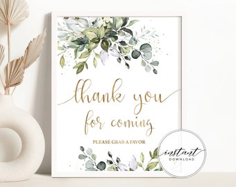 Thank You Sign Baby Shower Party Decor | Greenery Gold Botanical Eucalyptus | Printable Digital Instant Download | Gender Neutral DIYGGR