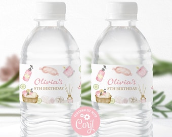 Editable Water Bottle Labels | Spa Party, Pamper Party, Glam Makeup Party | Printable Girls Birthday Party Decor, Custom Bottle Labels MKP
