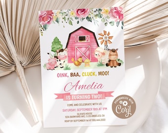 EDITABLE Farm 2nd Birthday Invitation Template Barn Animals Party Invite Ranch Second Birthday Barnyard Animals Printable Instant Download