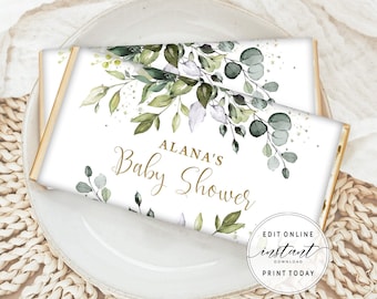 Druckbare Schokoladenverpackung Bearbeitbare Candy Bar Wrapper Vorlage Grün Baby Shower Deocr Geburtstag Gastgeschenke Dekoration Ideen DIYGGR