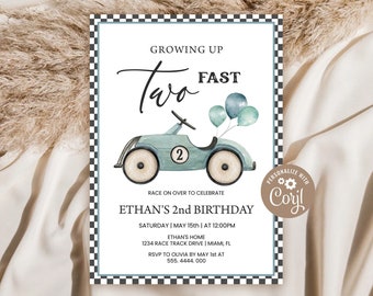 Editable TWO Fast Birthday Invitation Race Car 2nd Birthday Invite Blue Racing Car Boys Second Birthday Party Printable Digital Template