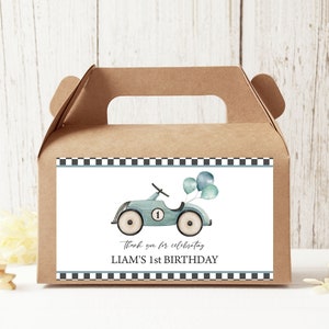 Gable Box Label, Gable Gift Box Sticker | Race Car Fast ONE Racecar | Editable Favors Template, Printable Boys 1st Birthday Party Decor RC1