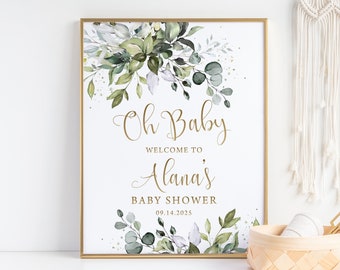 Printable  Baby Shower Welcome Sign Editable Template Oh Baby Welcome Sign Boho Floral Greenery Baby Shower Decor Instant Download DIYGGR