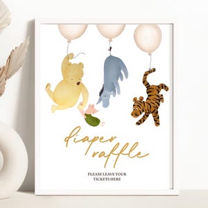 Windel-Verlosung Zeichen, Karte, Ticket | Klassische Winnie-the-Pooh, Vintage Pooh Bär | Ausdruckbare Baby Shower Party Dekorationen, Schilder, Spiele PO1