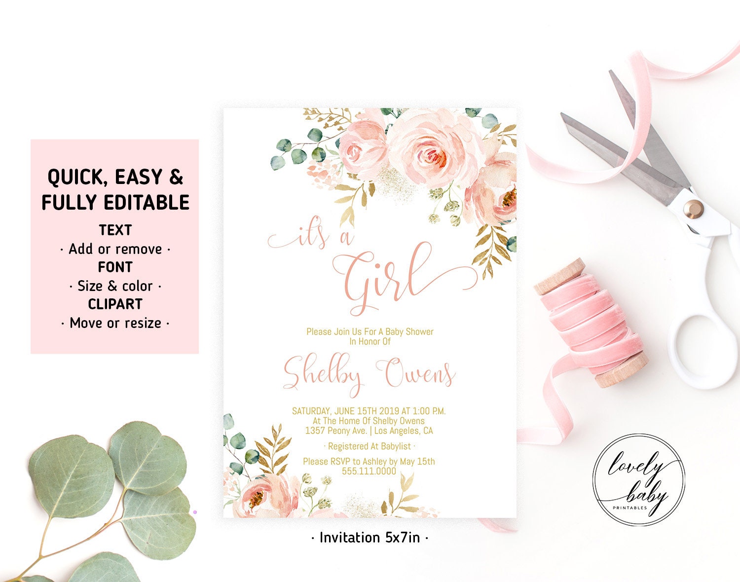 Floral Baby Shower Invitation Template Printable Baby Shower | Etsy